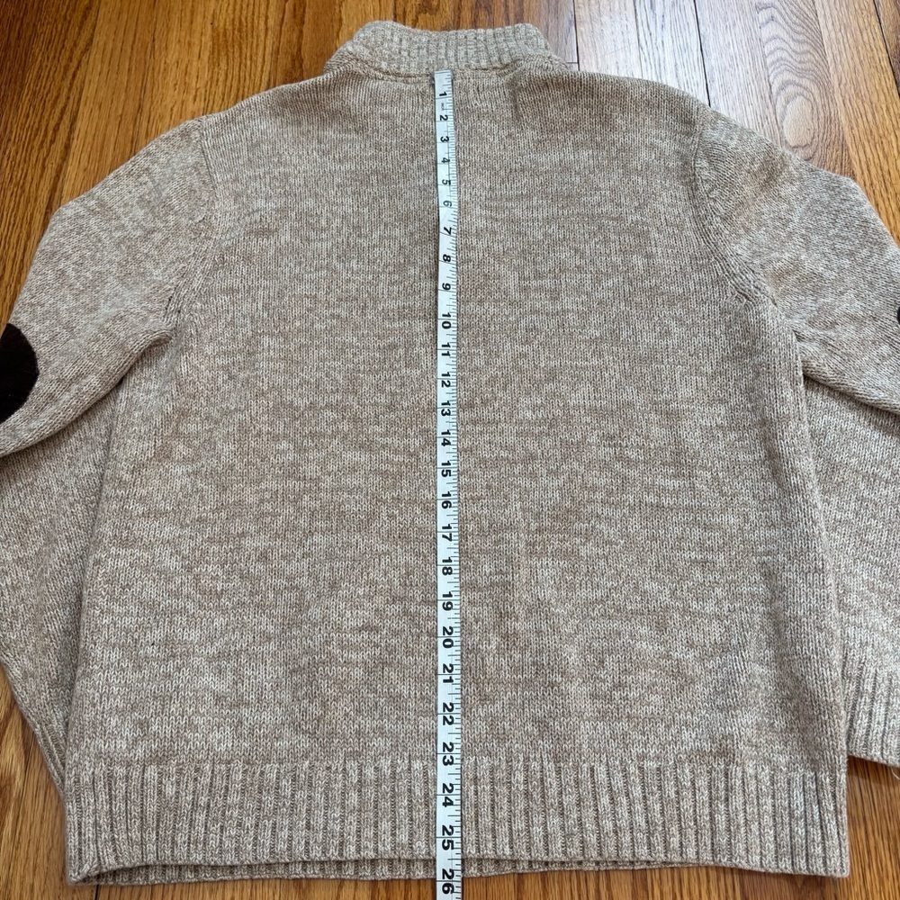 Chaps Men Beige Brown Quarter Button Long Sleeve Elbow Patch Cotton Knit sweater - Picture 14 of 16